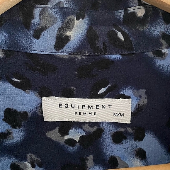 Equipment Signature Shirt Dress 100% Silk Cheetah Animal Print Blue and Black M - Picture 3 of 10